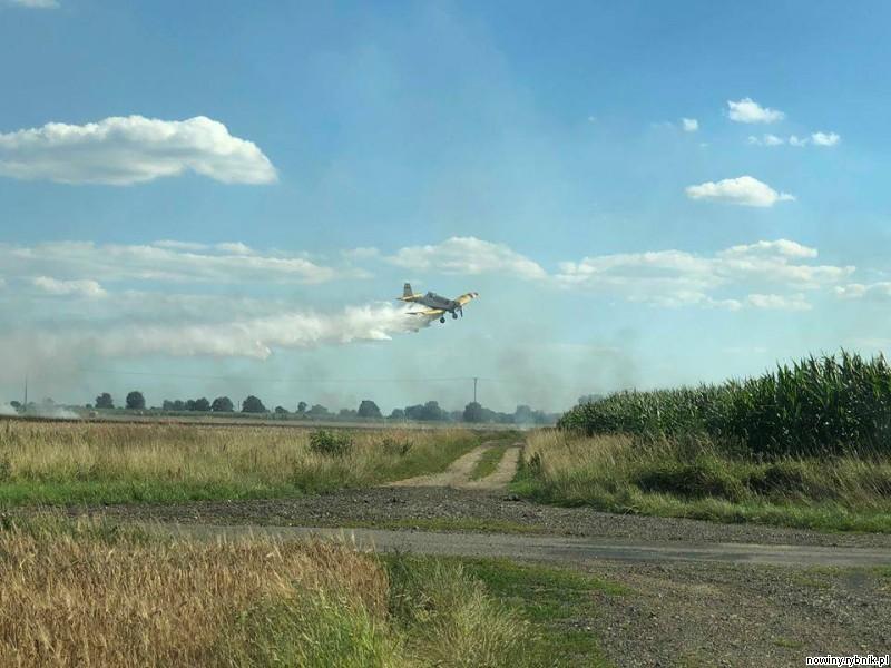 Samolot dromader zrzucił na płonące zboże wodę / OSP Dziergowice