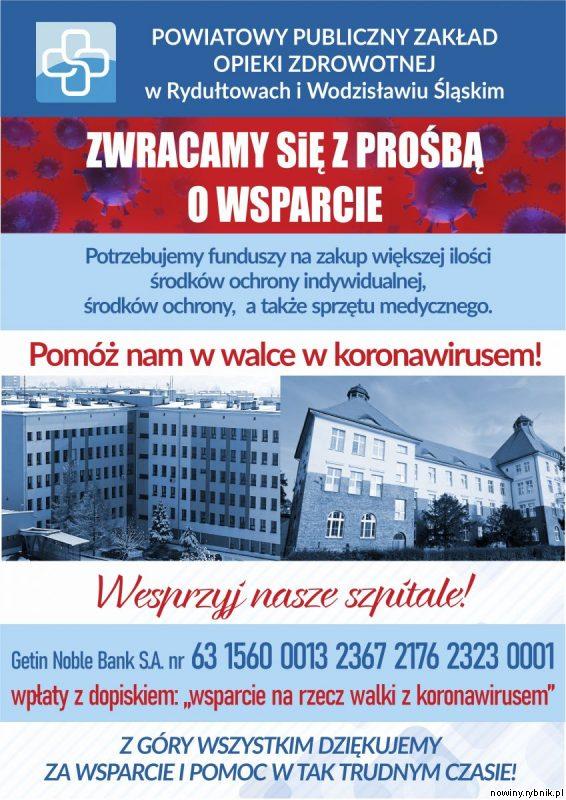 Szpitale w Wodzisławiu i Rydułtowach potrzebują wsparcia finansowego, by przetrwać trudny czas koronawirusa / Materiały prasowe